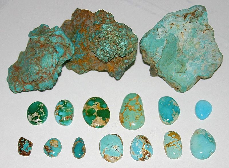 Turquoise-raw and polished cabachons